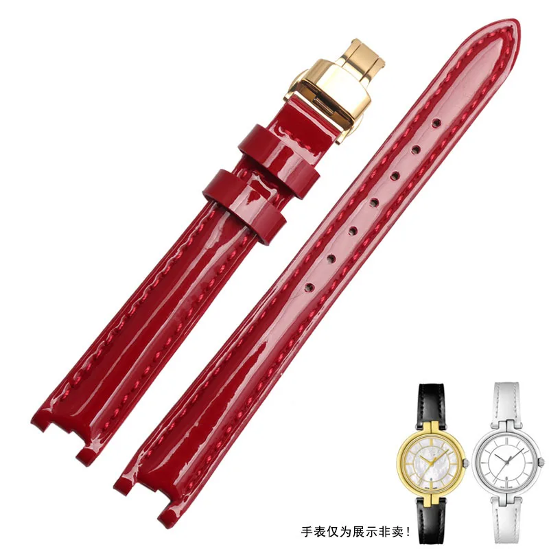 Red Gold buckle Высокое качество 12 мм(пряжка 10 мм) T094210A Серебряная Пряжка+ белый натуральная кожа пальто краски часы полосы ремешок для T094 - Цвет ремешка: Red Gold buckle
