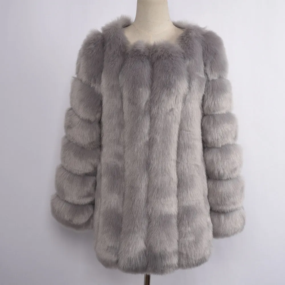 Light Grey Женская Шуба из искусственного меха, пушистая Меховая куртка из искусственного меха, зимний толстый теплый мех, модный стиль, высокое качество, розничная/ S8409 - Цвет: Light Grey