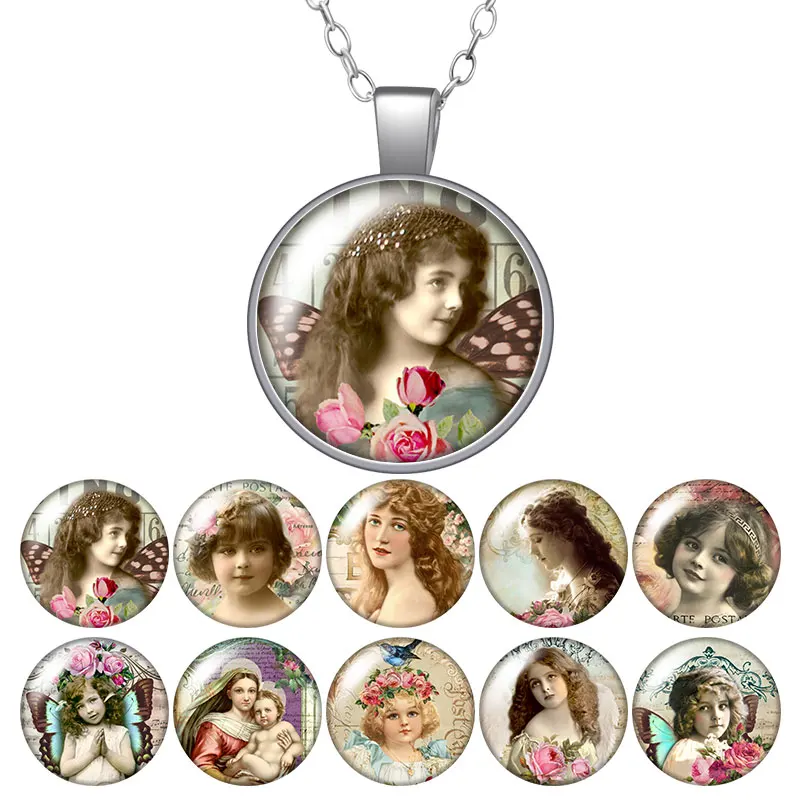 Vintage Madonna angel Round Glass Cabochon Photo Pendant Necklace Women Jewelry Party Birthday Gift 50cm ZB0976 | Украшения и