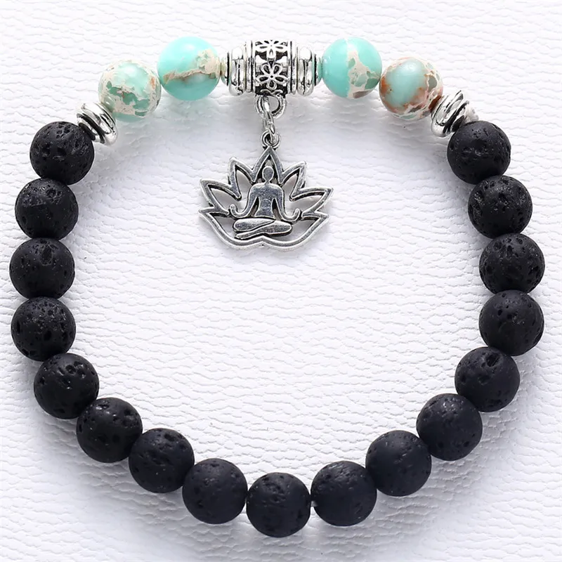 Амулеты Лотос камень из вулканической лавы бисера молитва браслеты для женщин
