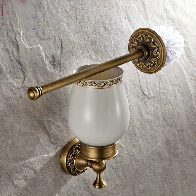 Wall Mounted Vintage Retro Antique Brass Bathroom Toilet Brush Holder Set Accessory Single Ceramic Cup mba490 | Обустройство дома