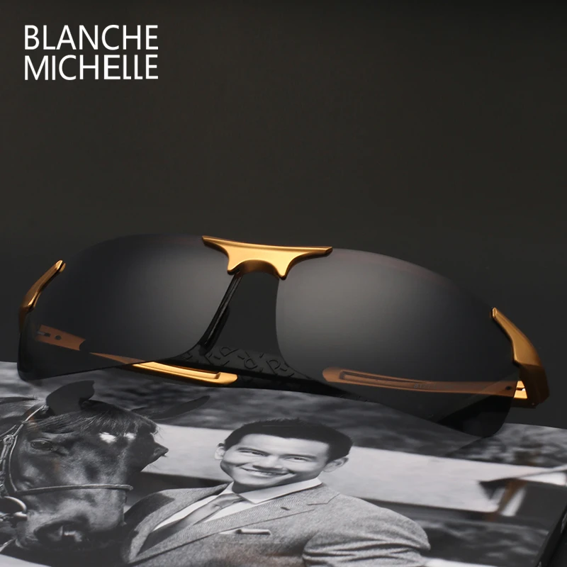 High Quality Ultra-Light Aluminum Magnesium Sport Sunglasses Polarized Men UV400 Rectangle Gold Outdoor Driving Sun Glasses