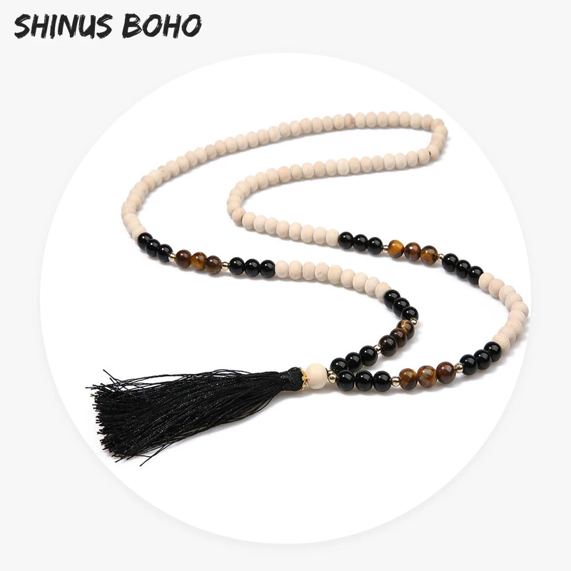 SHINUSBOHO классические ожерелья для женщин и мужчин деревянные бусины