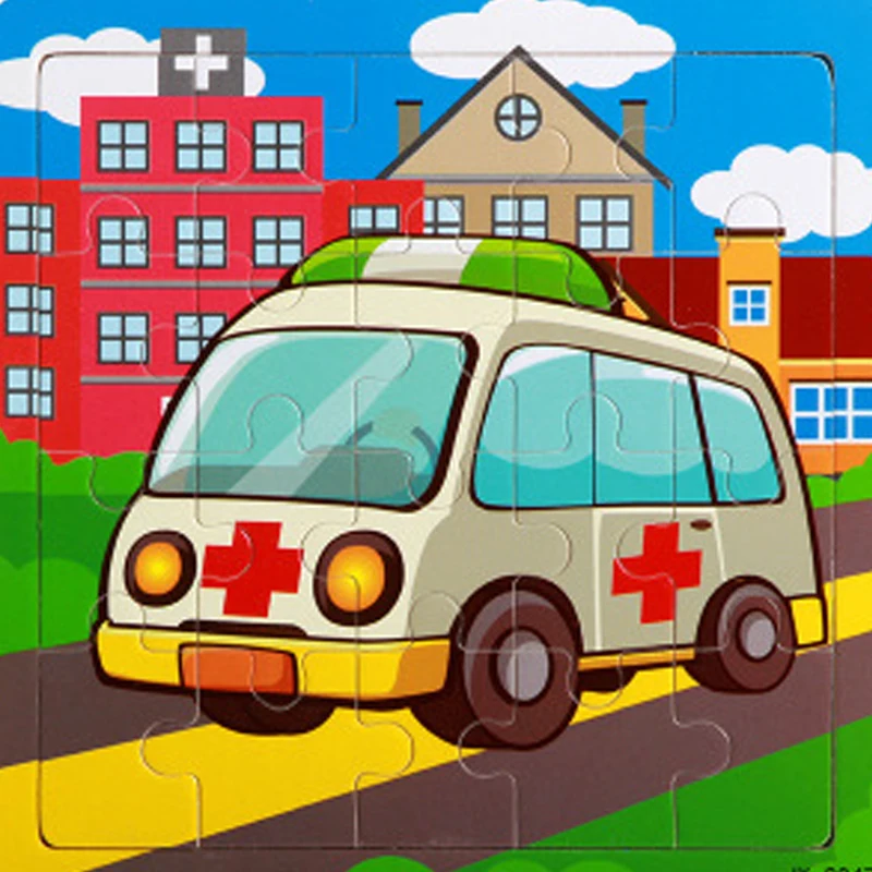 Ambulance Горячая деревянные головоломки игрушка автобус автомобиль простая головоломка игрушки для детей Детские игрушки Монтессори 0-12 месяцев обучающая игрушка головоломка - Цвет: Ambulance