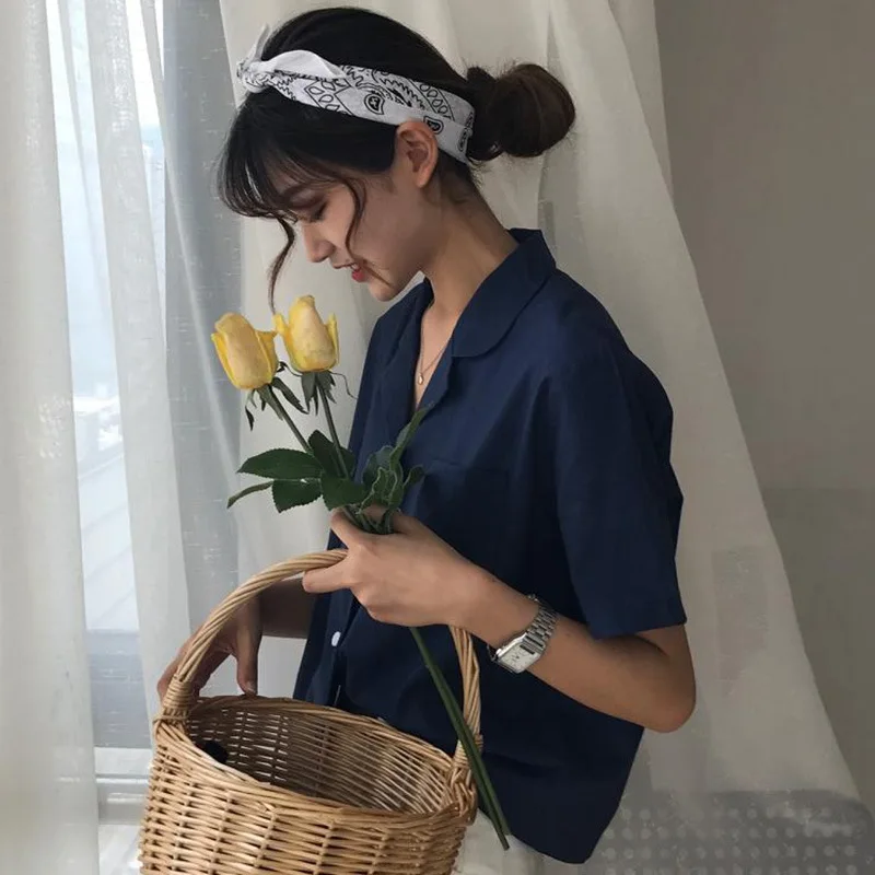 Модная женская однотонная Свободная Повседневная Блузка с коротким рукавом, женская рубашка, блузы harajuku, Женские топы и блузки, женская одежда