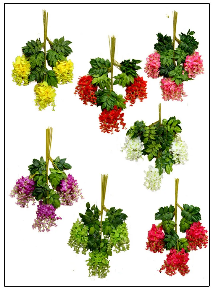 

New 12pcs/lot Artificial Hydrangea Orchid Wisteria Flower Vine for DIY Simulation Wedding Arch Square Rattan Wall Hanging Flower