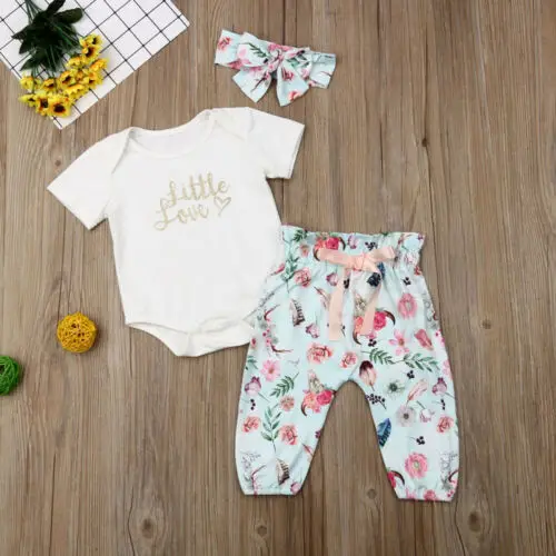 

Cute Newborn Baby Girls Clothes Short Sleeve Tops Flower Pants fashion Comfortable princess Outfits Sunsuit