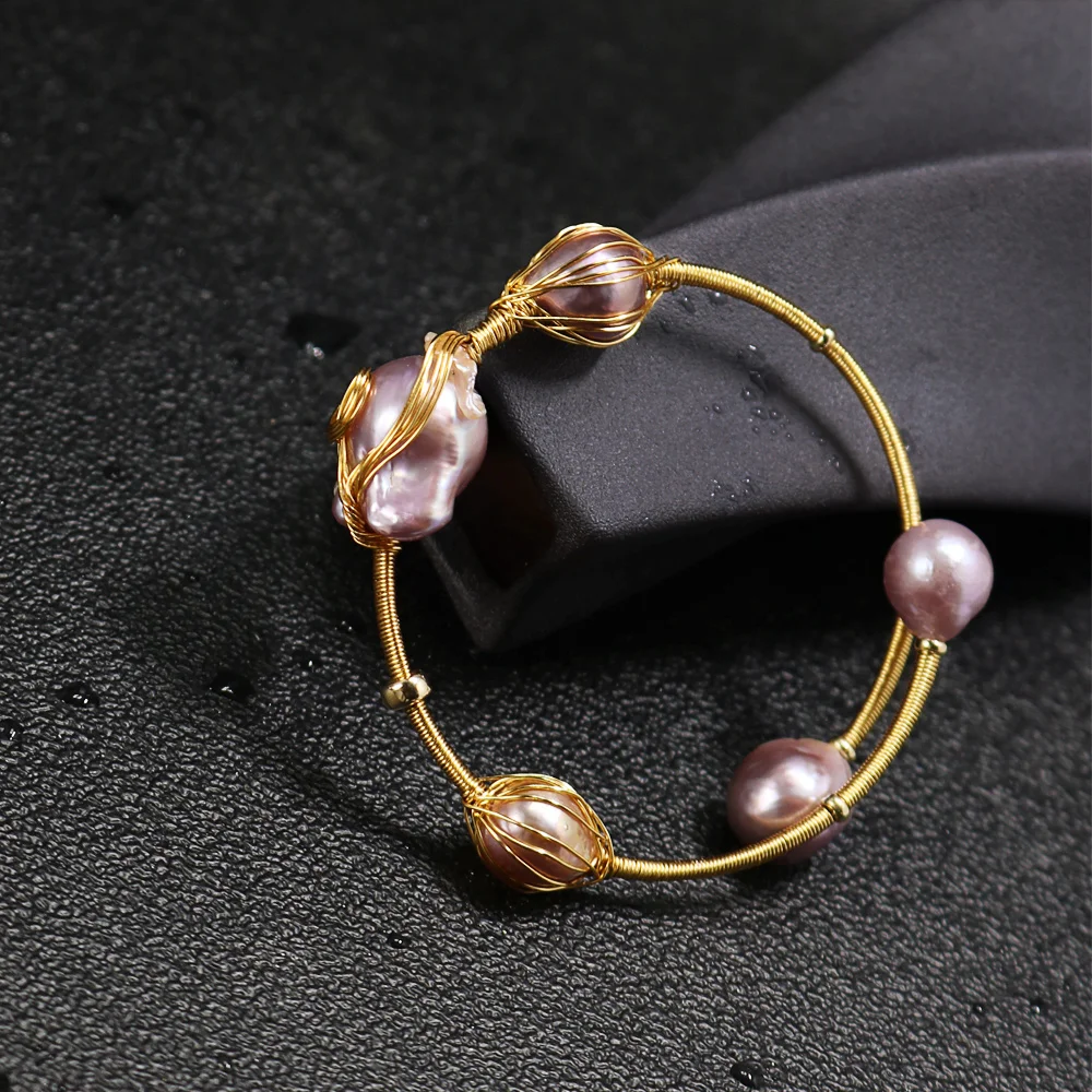 Nobuer 14KGF AAA + натуральный пресноводный жемчуг Браслеты для Для женщин фиолетовый