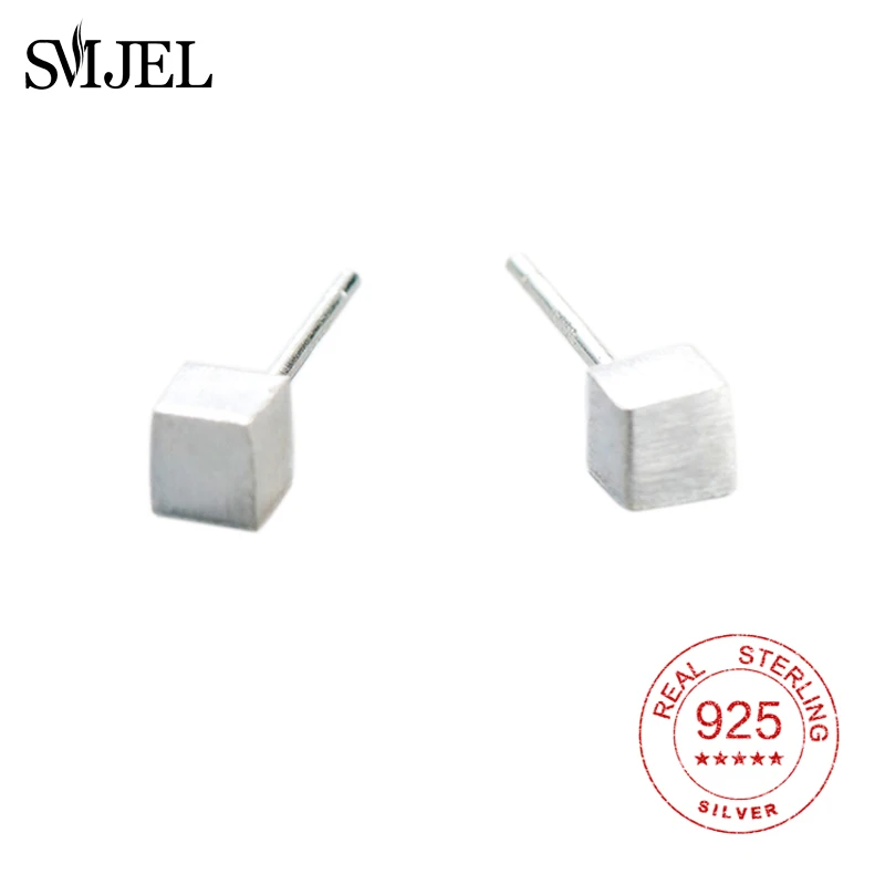 

SMJEL 925 Sterling Sliver Tiny Cube Stud Earrings Women Dainty Square Box Small Stud Earrings Minimalist Earrings Girls