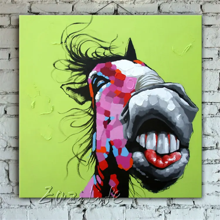 Поп-арт злой лошадь на холсте Современная Абстрактная масляная живопись ручной