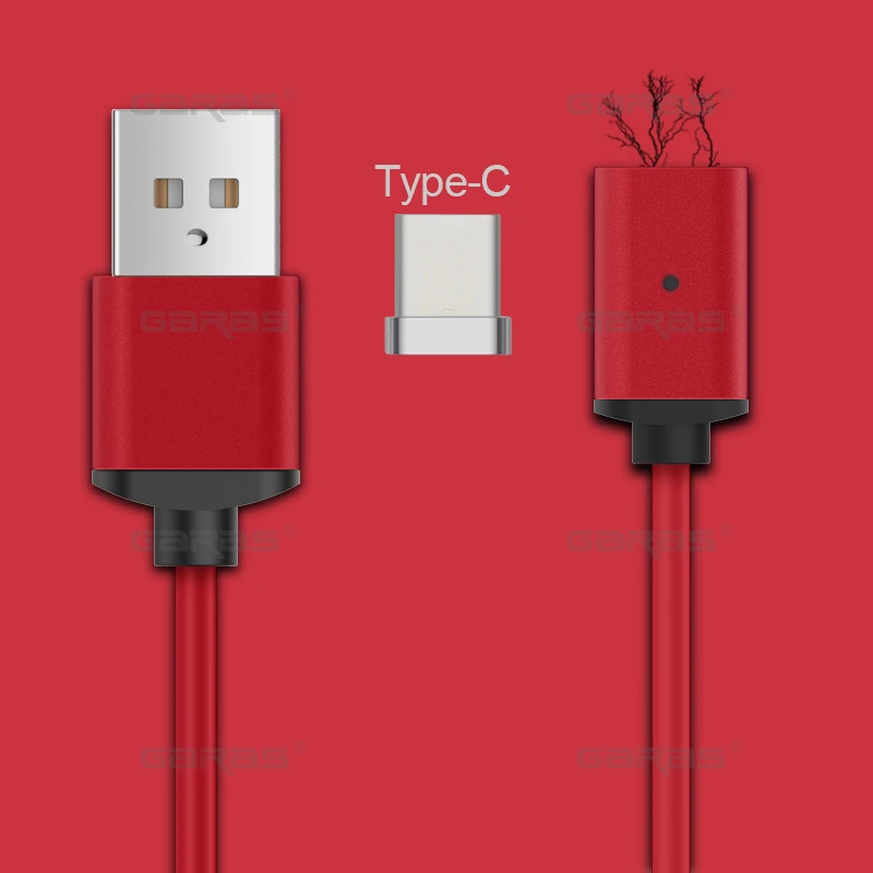 red type C GARAS USB Type C/IOS/Micro USB 3IN1 магнитный кабельТип-C USB-C быстро Зарядное устройство адаптер Магнит кабель для iphone Кабели для мобильных телефонов - Цвет: red type C