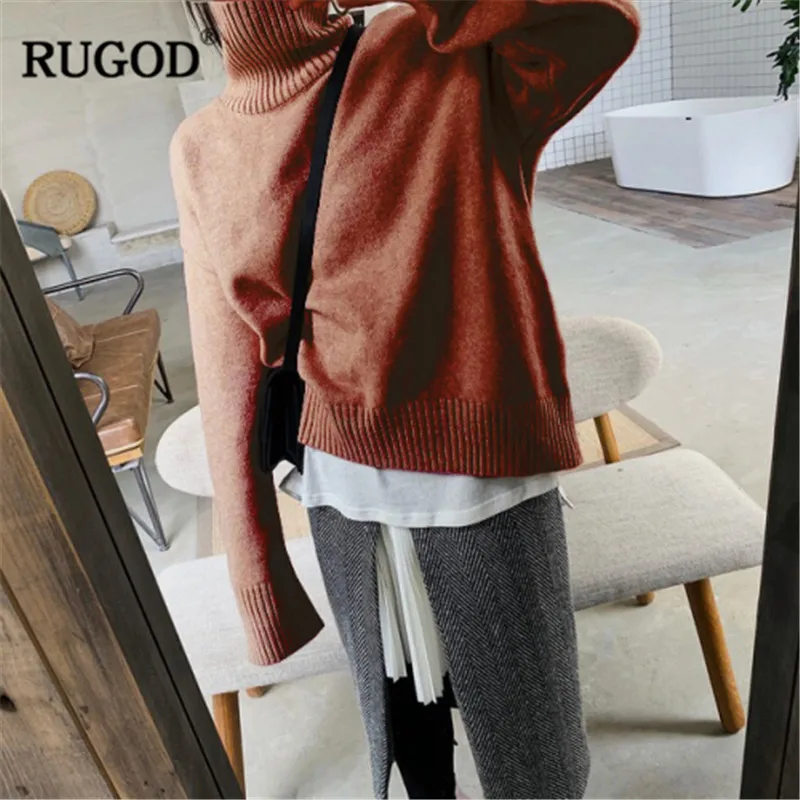 RUGOD Solid Women Sweater and Pullover 2019 Spring Turtleneck Long Sleeve Knitted Tops Casual Soft Warm Jumper Befree | Женская одежда