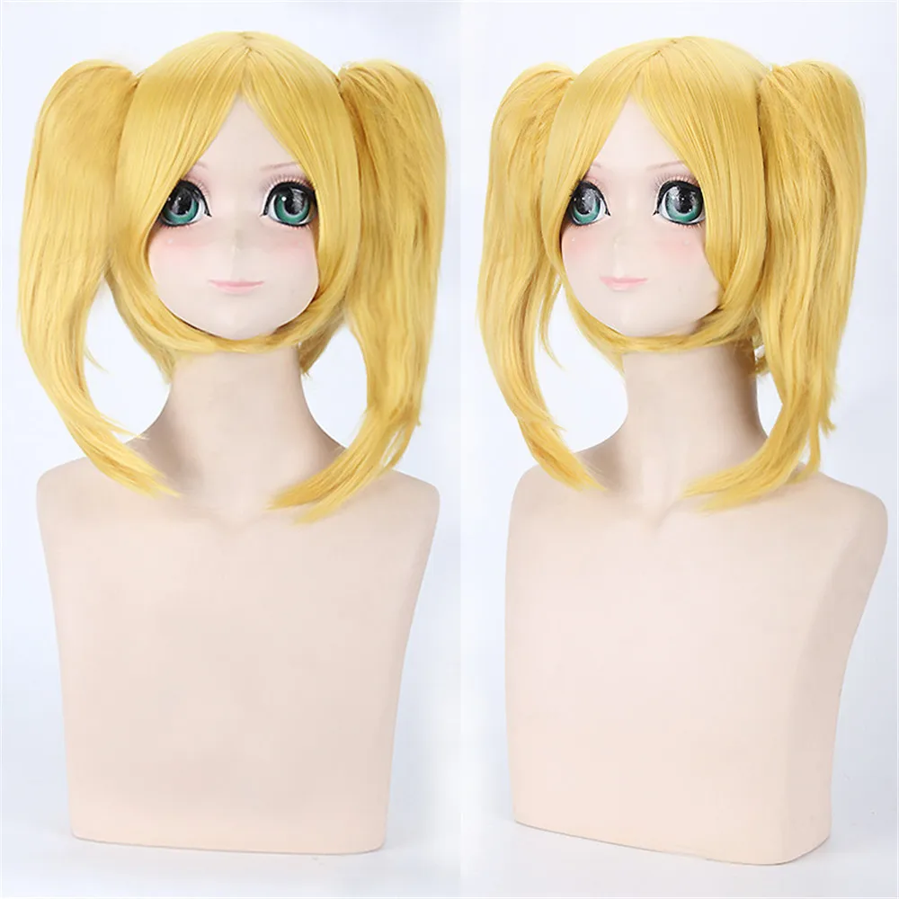 Vocaloid Kagamine Rin / Len родная желтая Золотая синтетическая волоса парик с чипом хвост