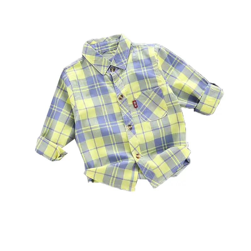 yellow-plaid-shirt Одежда для маленьких мальчиков рубашки в полоску с длинными рукавами Топы, джинсовые штаны Одежда для младенцев Bebes повседневные Костюмы цельнокроеная рубашка цельнокроеная одежда - Цвет: yellow-plaid-shirt