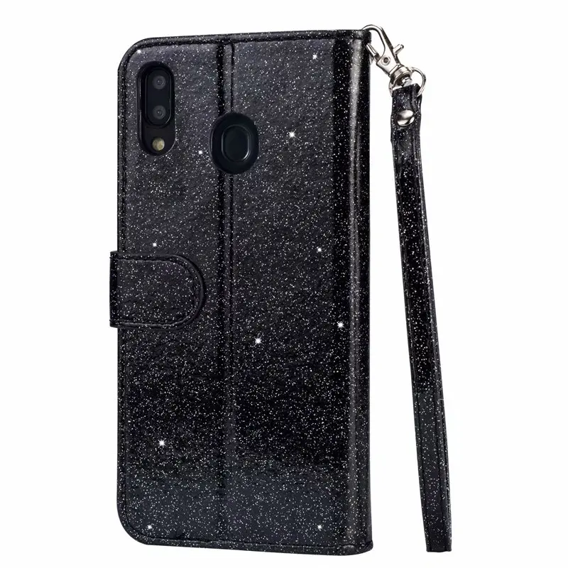 black Блеск Чехол-Кошелек из искусственной кожи с подставкой Чехол для samsung Galaxy M10 M20 M30 M40 A10 A20 E A30 A50 A60 A70 силиконовый слайдер застежки-молнии с отделением для карт чехол-книжка - Цвет: black