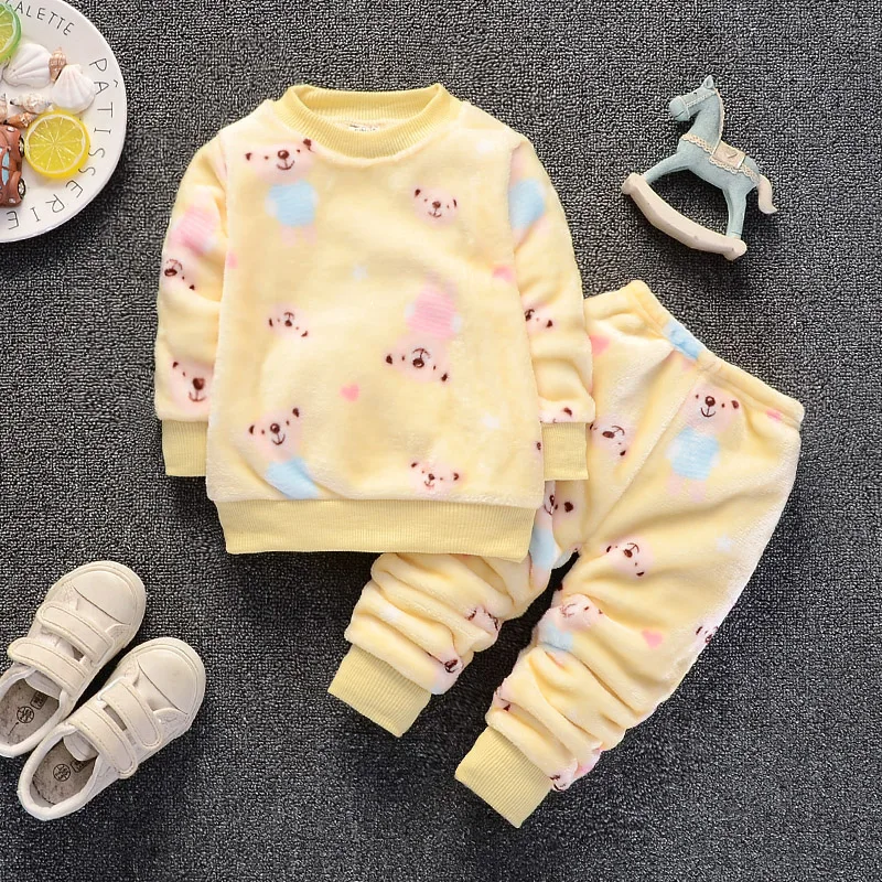 BibiCola/девочек Осенне зимняя одежда Комплекты флис с принтом пижамы наборы