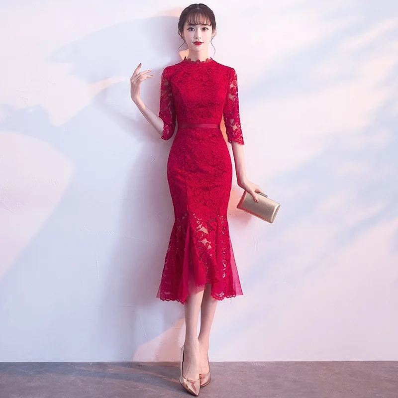 Брендовая Дизайнерская обувь традиционное китайское платье Qipao женские вечерние платья Винтаж Cheongsam Для женщин невесты кружевное платье с юбкой-годе