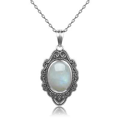 Moonstone NASIYA классическое натуральное ожерелье Лунный камень подвески 925 пробы серебряные ювелирные изделия для женщин вечерние подарки на день Святого Валентина с цепочкой - Цвет камня: Moonstone