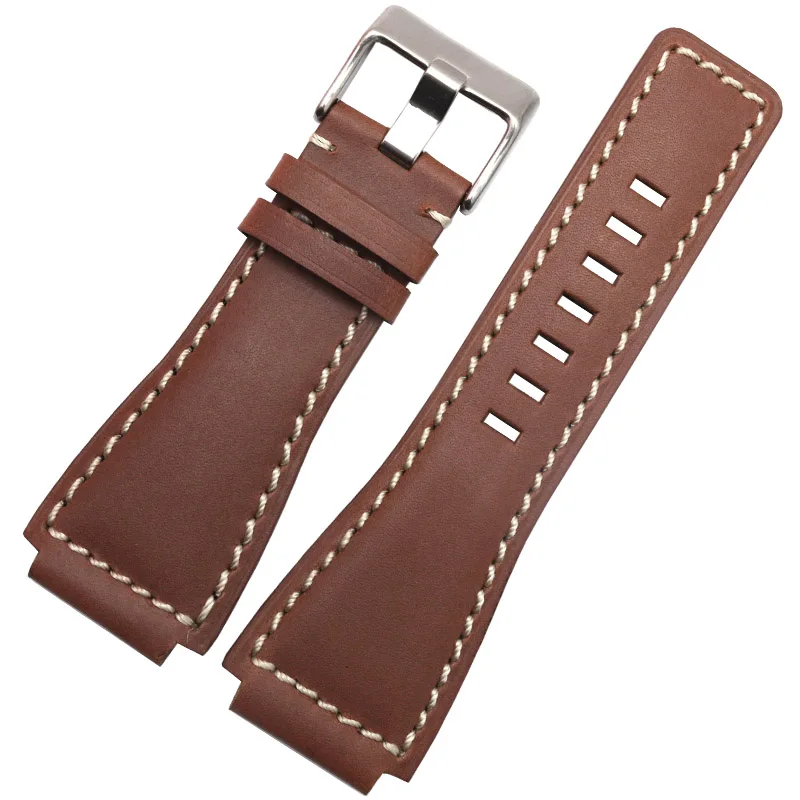 brown silver buckle Модный браслет из натуральной кожи для BR0392 мужской ремешок 24 мм ремешок для часов выпуклый интерфейс нубук наручные часы Группа 35*24 мм - Цвет ремешка: brown silver buckle