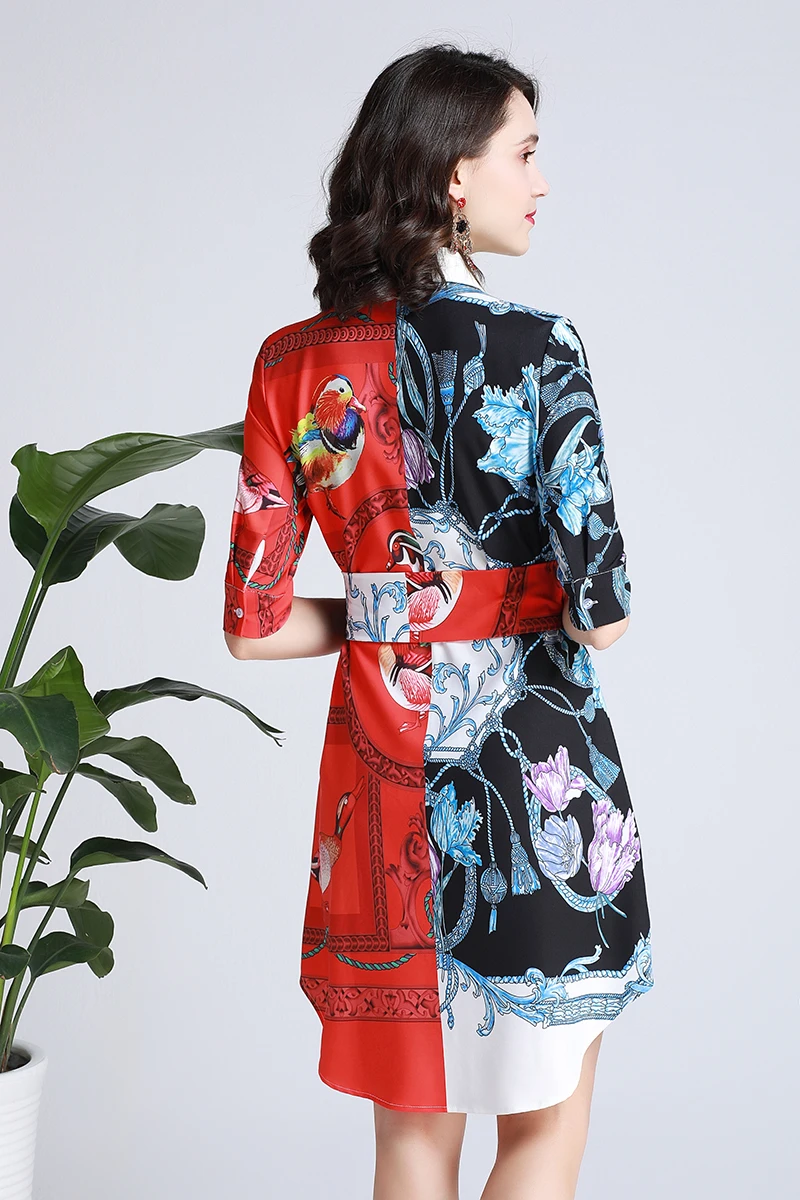 

MIUXIMAO High Quality 2019 Summer&Spring Dress Diamonds Fashion Floral Print Knee-Length Casual Dress Women vestido