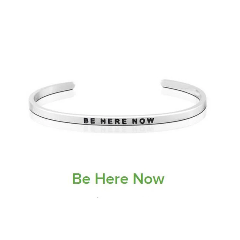 BR Регулируемый резной браслет Be Here Now Inspiration Quote Mantra из нержавеющей стали для