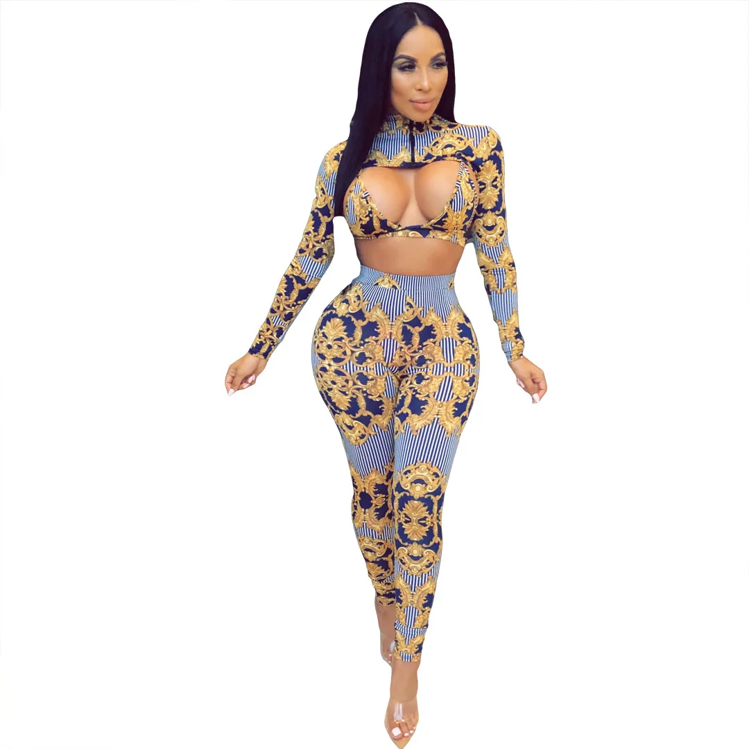 Спортивный костюм с длинным рукавом топ принтом + бюстгальтер леггинсы зимний