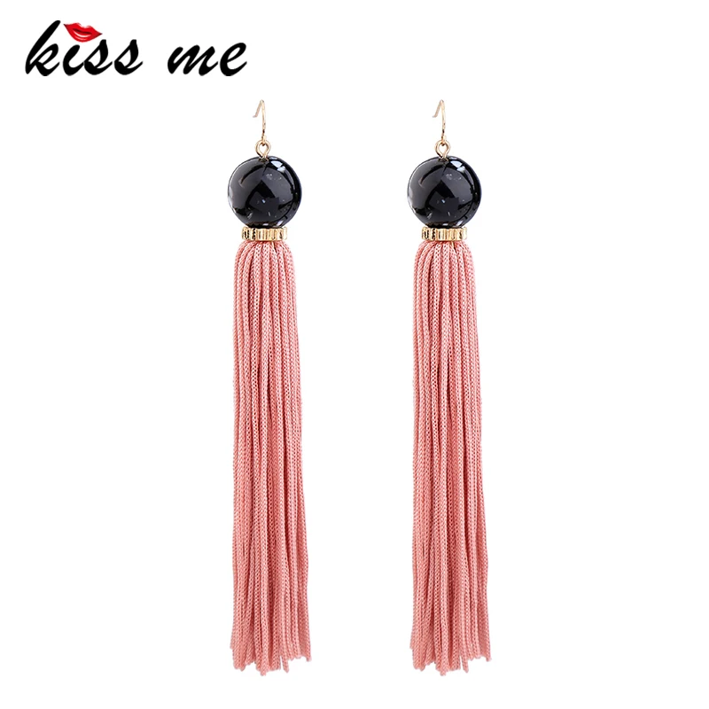 Женские длинные серьги подвески с бахромой и бусинами из смолы|tassel drops|long drop