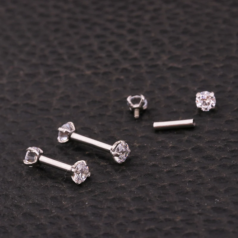 Sellsets Нержавеющая сталь двойной драгоценный камень Твист Круг Tragus Диат пирсинг серьги CZ кривая бровь кольцо функциональные Украшения для тела