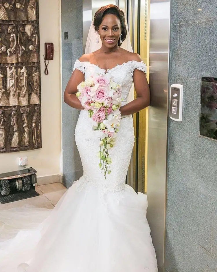 

Charming Nigerian African Design Mermaid Wedding Dresses Custom Made Bride Bridal Gown