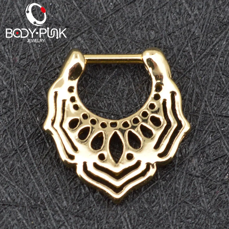 Тело панк Золотое кольцо в нос Перегородка пирсинг кликер обруч Мандала Feminino Daith шпилька для носа SPT 004