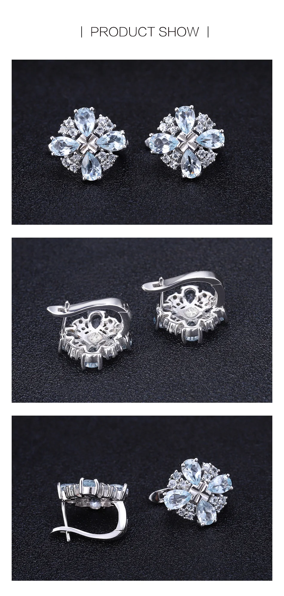 GEM'S балетные 925 пробы серебряные ювелирные изделия 4.71Ct натуральный Небесно голубой топаз цветок серьги гвоздики для женщин Роскошная бижутерия