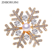 zhboruini 2019 new high quality real natural freshwater pearl brooch snowflake gold brooch pins corsage pearl jewelry for women