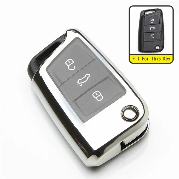 Silver Мягкий чехол для ключей автомобиля из ТПУ для Skoda Karoq Octavia 2 3 A5 A7 Superb Fabia Rapid Kodiaq Yeti брелок аксессуары - Название цвета: Silver