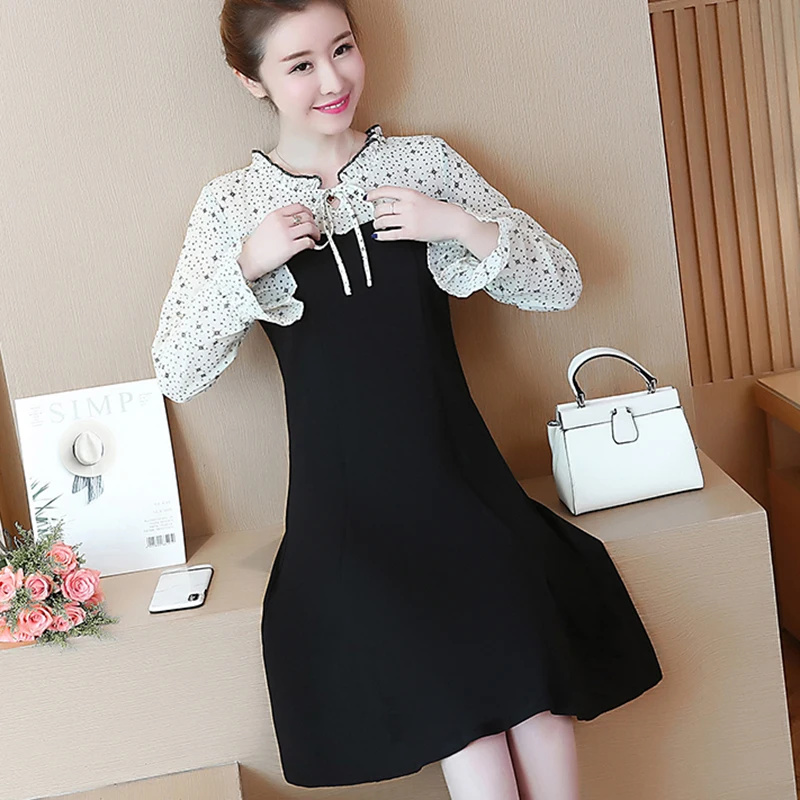 Женское платье с длинным рукавом ТРАПЕЦИЕВИДНОЕ ПЛАТЬЕ большого размера весна