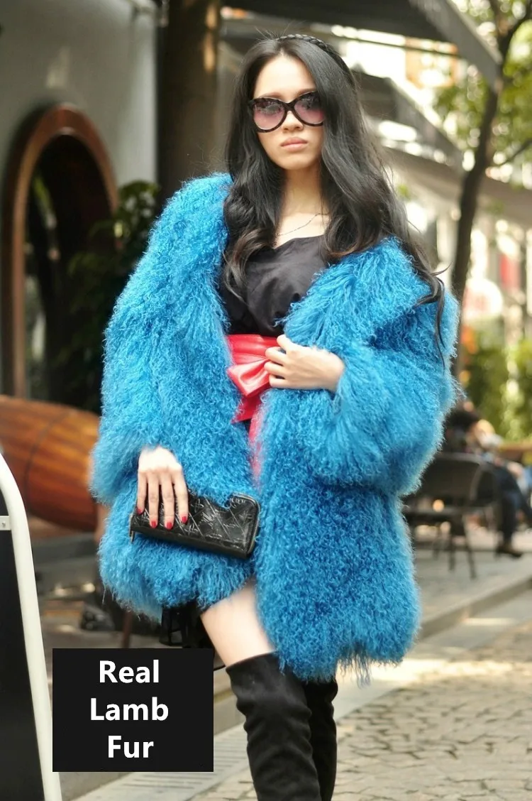 Красивые модные настоящие меховые пальто ambskins роскошные 70 см Длинные куртки из