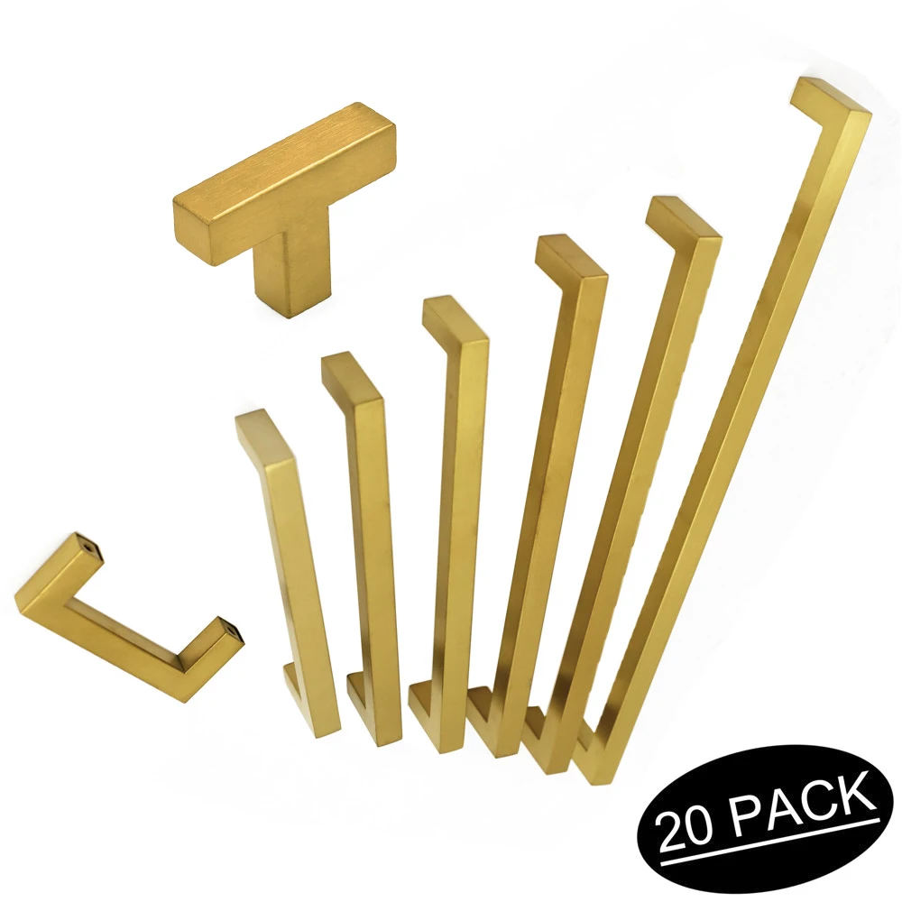 

20Pack Cabinet Handles Brushed Brass Drawer Pulls Square Bar Handle Pulls Knobs for Dresser Drawers Furniture Cupboard Hardware