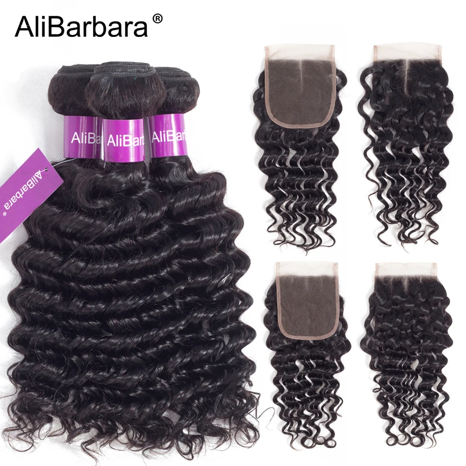 

AliBarbara Hair Deep Wave Human Hair Bundles With Closure 4pcs/lot Malaysian Hair Weave Bundles With Closure Remy Hair Extension