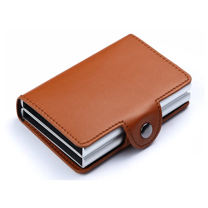 brown X-7B Bisi Goro мужской и женский бизнес кредитный держатель для карт металлический RFID двойной Алюминиевый футляр Crazy Horse кожаный кошелек для путешествий - Цвет: brown X-7B