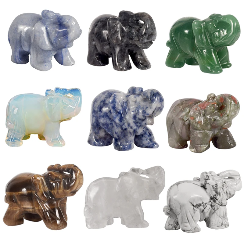 

Whosale 2 Inch Jade Crystal Elephant Figurines Craft Hand Carved 100 % Natural Stone Mini Animal Statue for Decor Chakra Healing