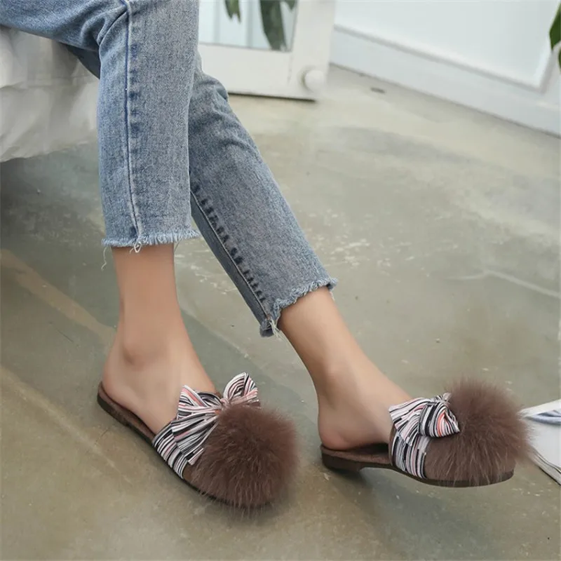 Обувь Для женщин заклепки бантом тапочки с плоской подошвой для девочек Летняя