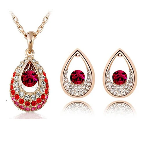 wholesale TOP GRADE Austrian CRYSTAL pendant fashion chain necklace earrings Jewelry Set free ship 14 colors available | Украшения и