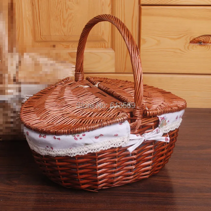 Плетеная корзина с крышкой для пикника еды хлеба соломенная из ротанга кухонная