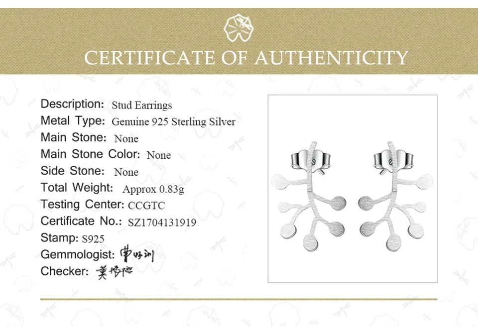 Lotus весело Настоящее стерлингового серебра 925 природных творческий ручной Fine Jewelry жизни филиалы оставляет серьги стержня для женщин brincos