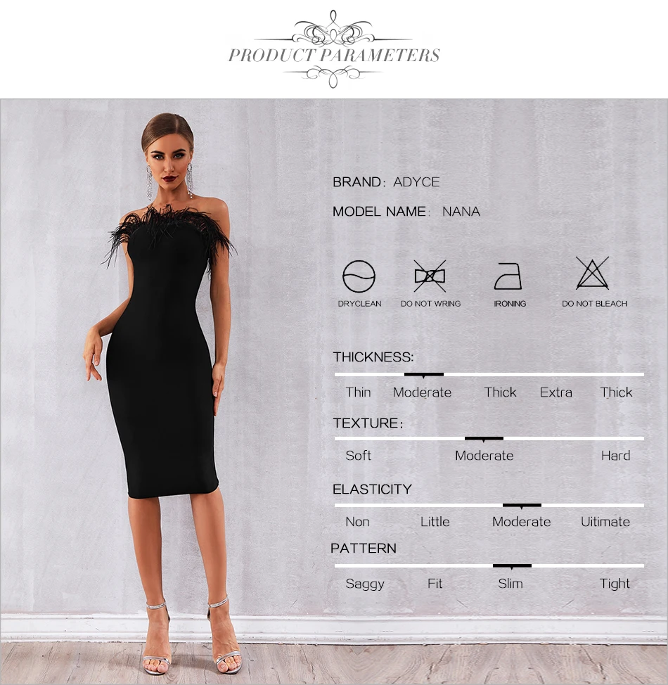 Adyce, новинка, летнее женское Бандажное платье, Vestidos, сексуальное, с черными перьями, без рукавов, без бретелек, бодикон, Клубное, знаменитостей, вечерние платья