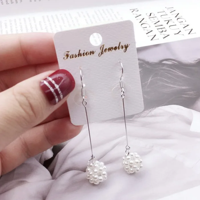 Pierced earrings Бренд Grace Jun новые пружины ручной работы длинные жемчужные шарики Клипсы Серьги и пирсинг популярные студенческие серьги Роскошные ювелирные изделия - Окраска металла: Pierced earrings