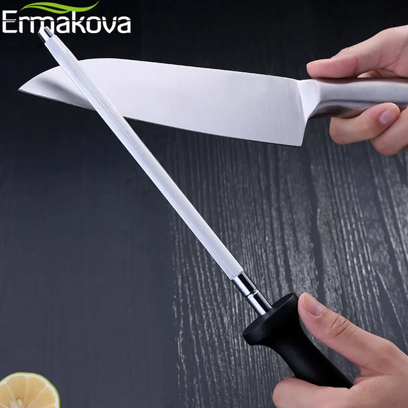 

ERMAKOVA Knife Sharpening Rod 12 Inch Kitchen Honing Steel Knife Sharpening Carbon Steel Durable Stainless Steel Knife Sharpener