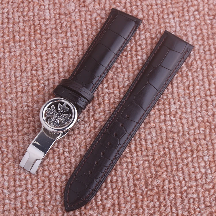Ремешок из натуральной кожи для наручных часов черный браслет Patek аксессуары 20 мм