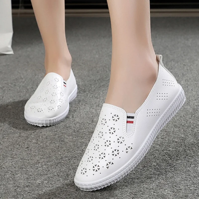 Женская обувь из сетчатой ткани Повседневная дышащая белого цвета на плоской