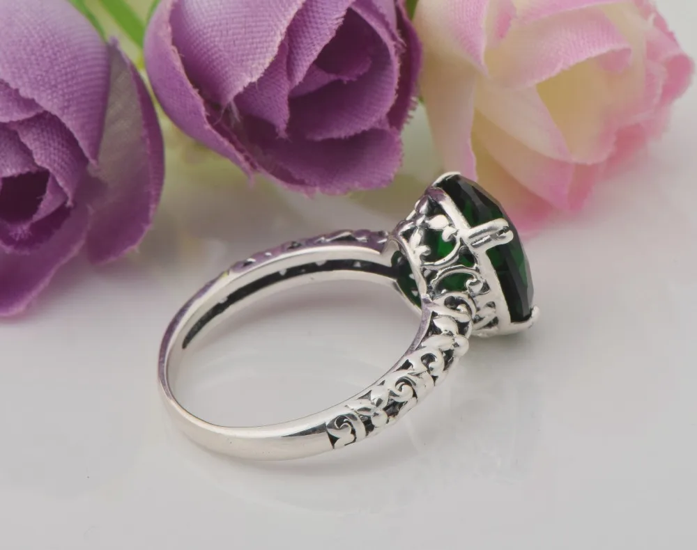 Женское кольцо с изумрудом двойное десятое серебряное 925 пробы | Украшения и