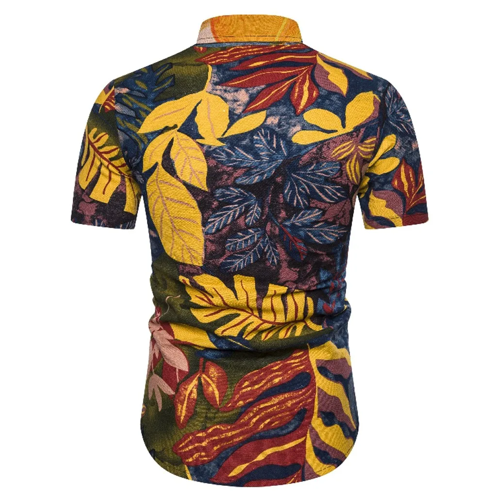 Мужская Этническая рубашка с коротким рукавом Повседневная гавайская из хлопка